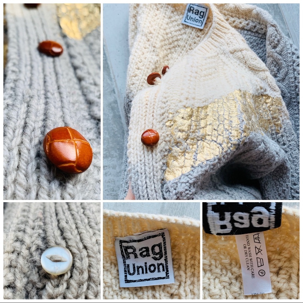 UO RAG UNION Gold Foil Cableknit Yarn Wool Sweater - Picture 5 of 15